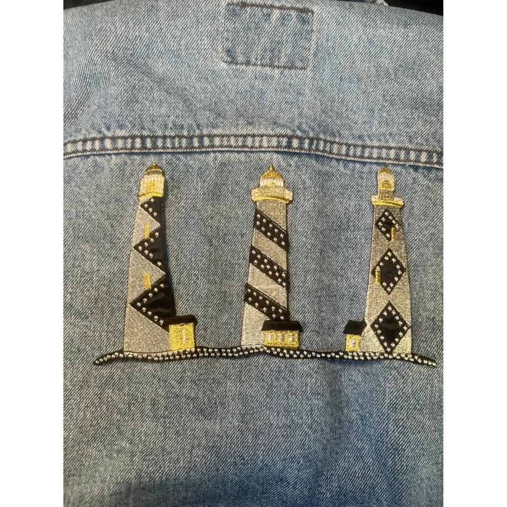 Lighthouse Trio iron On Patch Embroidered Silver Gold Black Coastalcore Nautical